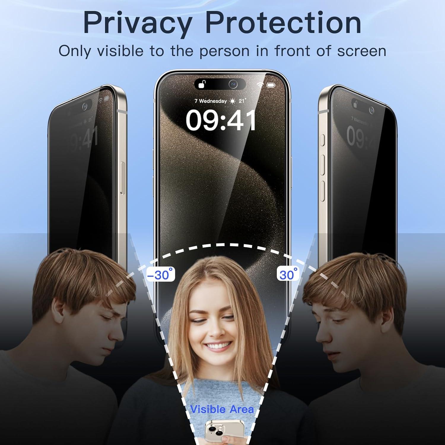 JETech iPhone 15 Pro Max Sichtschutz 6,7 Zoll 9H Gehärtetes Glas 2 Stück