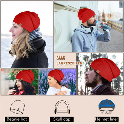 Slouch Beanie Mütze Baumwolle für Damen und Herren, dünn und leicht, rot