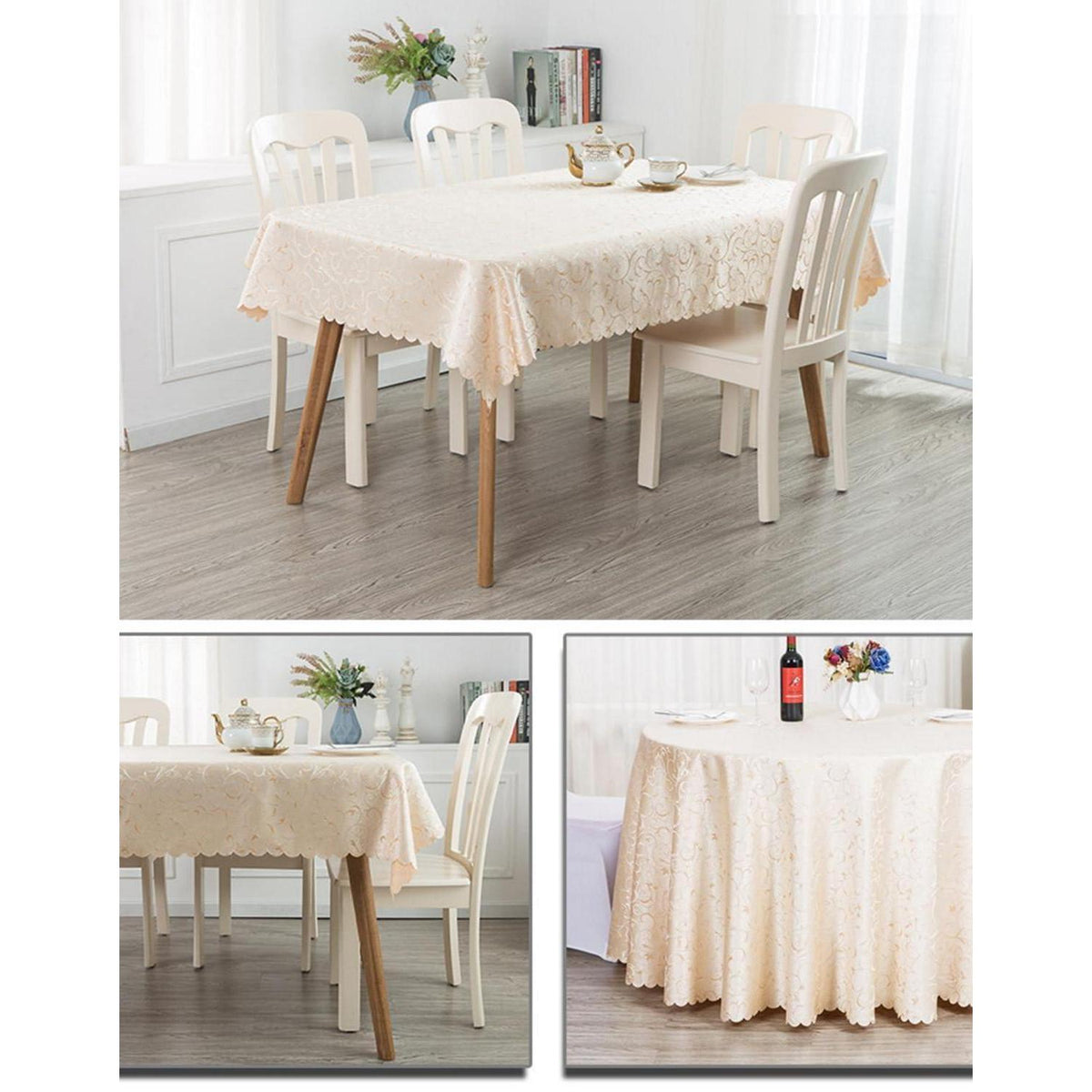 Runde Jacquard Tischdecke Champagnegold 340 cm – Elegant & Vielseitig
