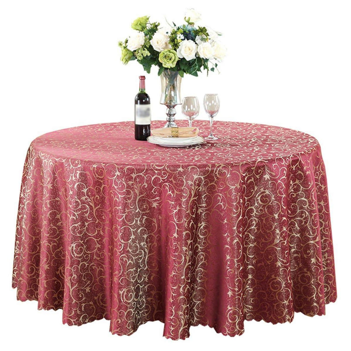 Runde Jacquard Tischdecke Bordeaux 340 cm – Elegant & Pflegeleicht