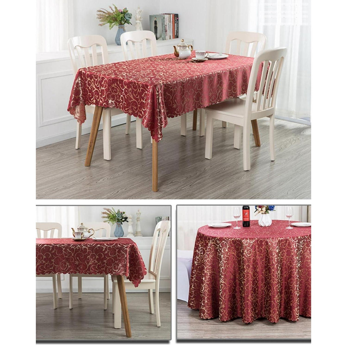 Runde Jacquard Tischdecke Bordeaux 340 cm – Elegant & Pflegeleicht