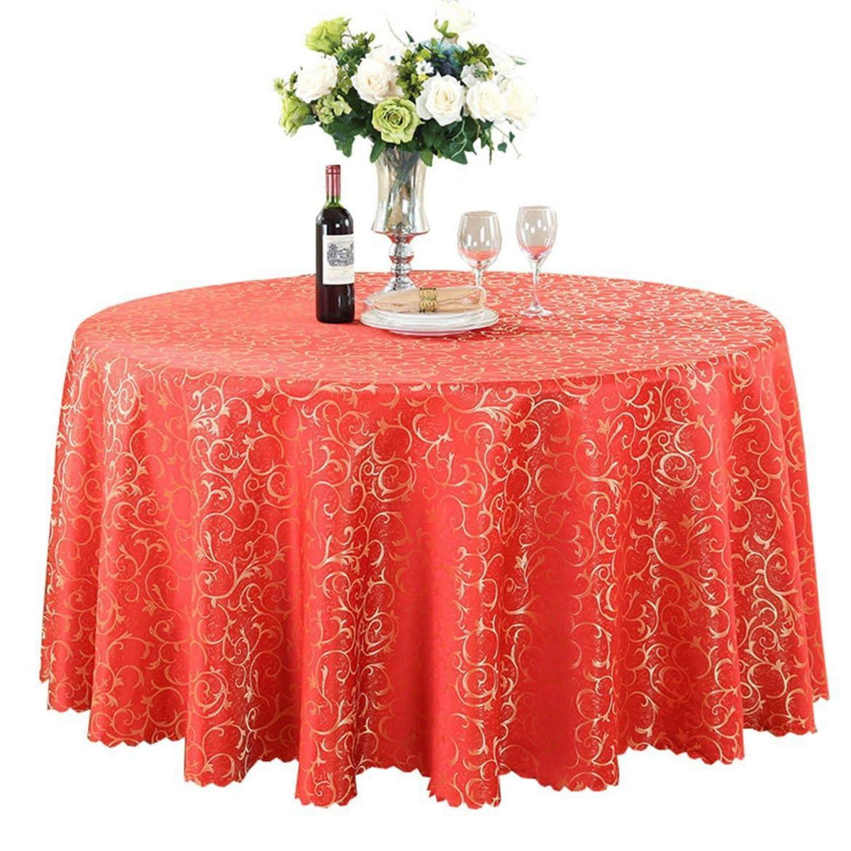 Runde Jacquard Tischdecke Rot 360 cm – Elegant & Pflegeleicht