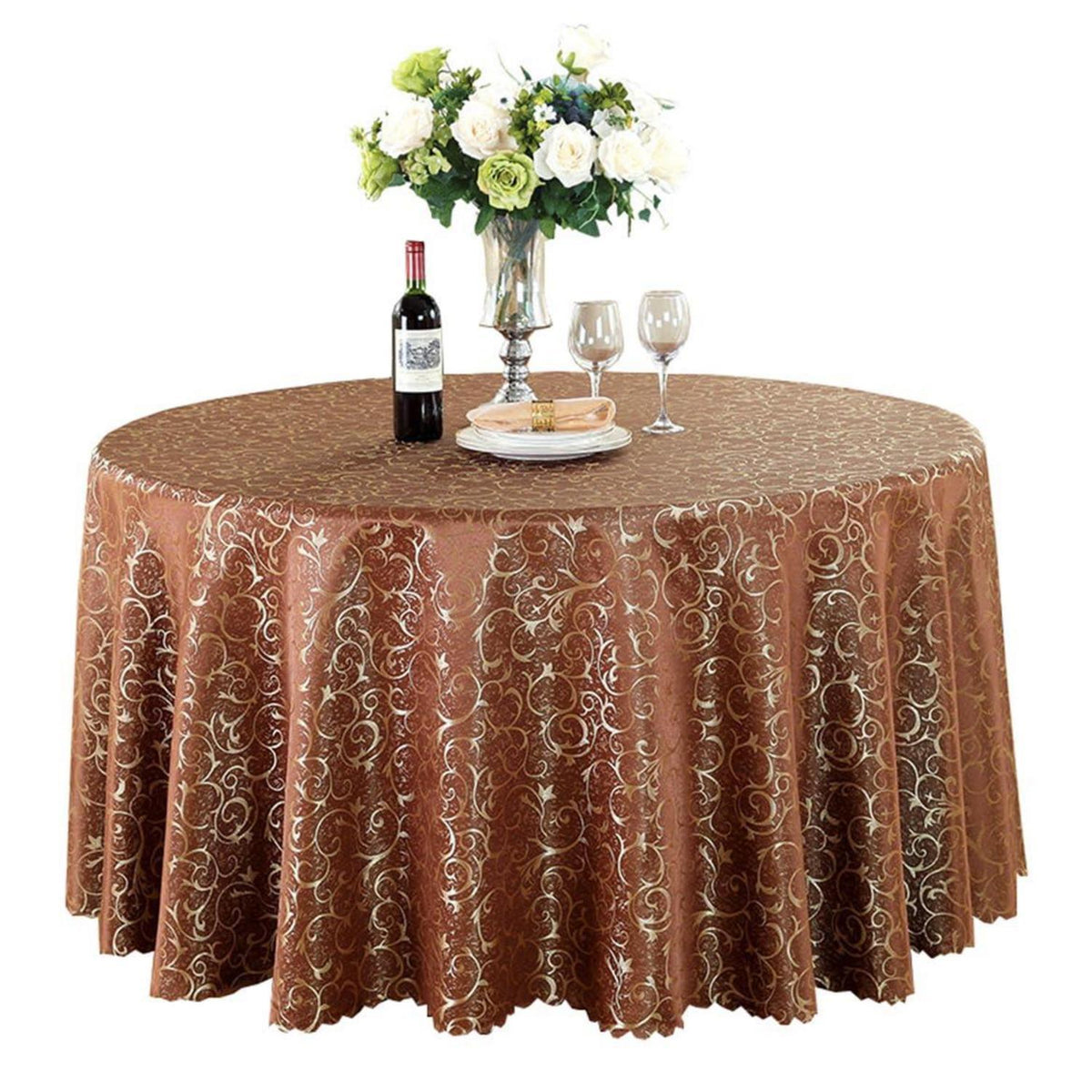 Runde Jacquard Tischdecke Dunkelbraun 360 cm – Elegant & Pflegeleicht