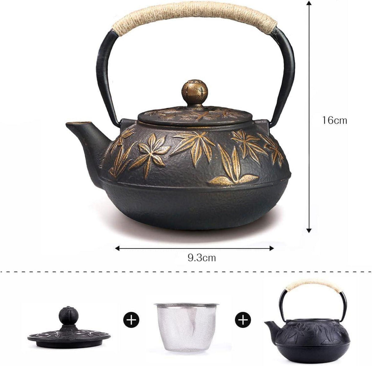 Teekanne Gusseisen 800ml Asiatische Teekessel Gold Ahornblätter