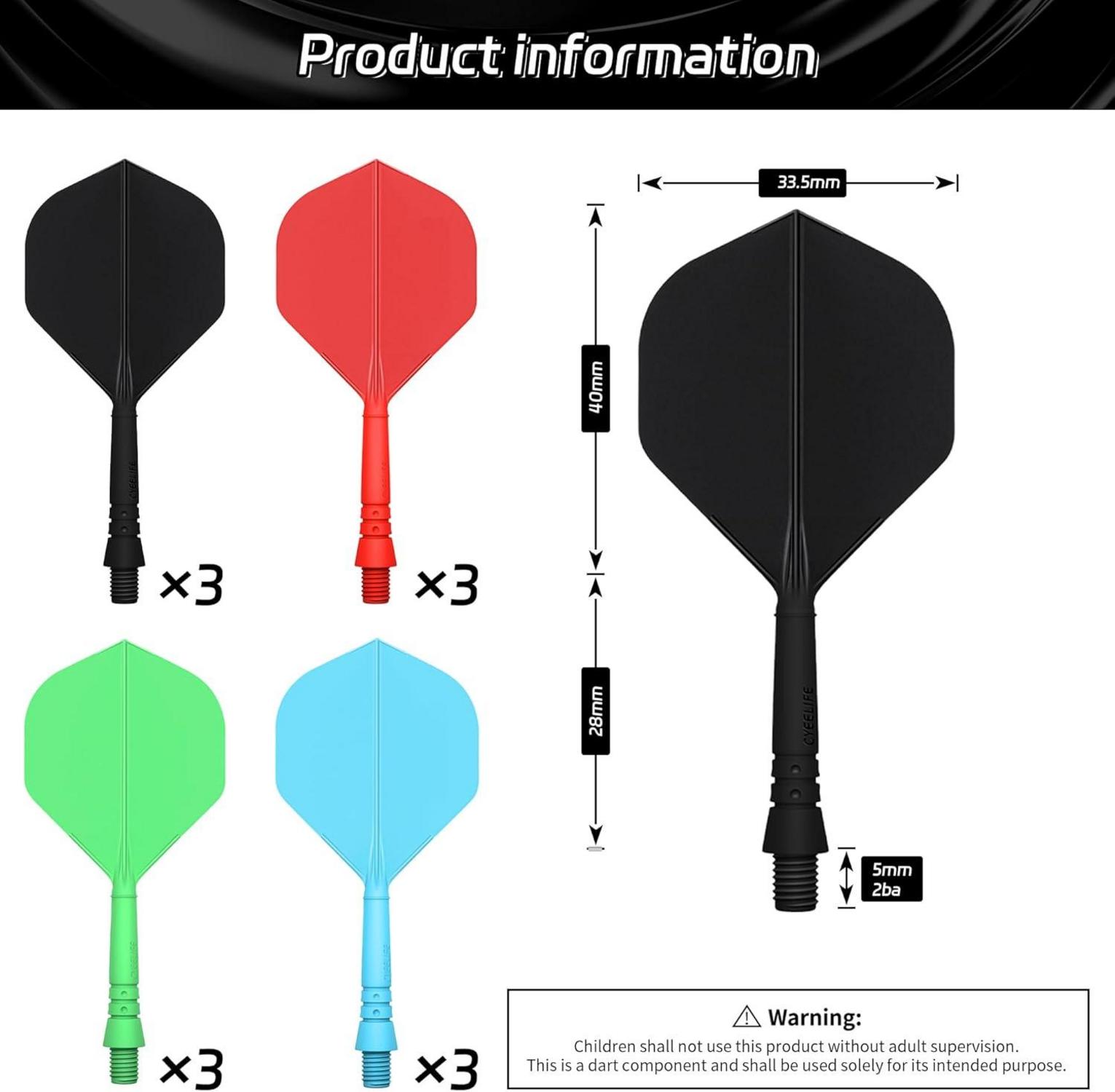 CyeeLife Dart Schäfte und Flights Set 12 Stück, Stabile