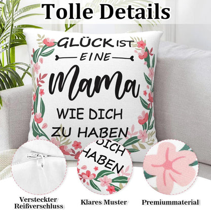 Personalisierter Kissenbezug Mama Geschenk Geburtstag Weiß 45x45cm