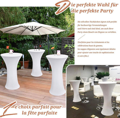 6er-Set Weiße Stretch Stehtisch Husse Bistrotisch Ø 60-65 cm Spandex Tischdecke