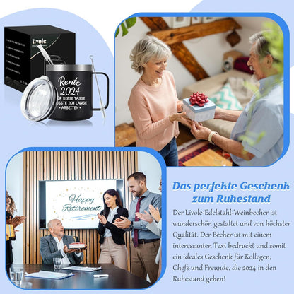 Livole Ruhestand Geschenk Mann Rente 2024 Tasse Camping Kaffeebecher Thermo 350ml