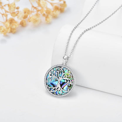 VONALA Baum des Lebens Halskette 925 Sterling Silber Abalone Shell