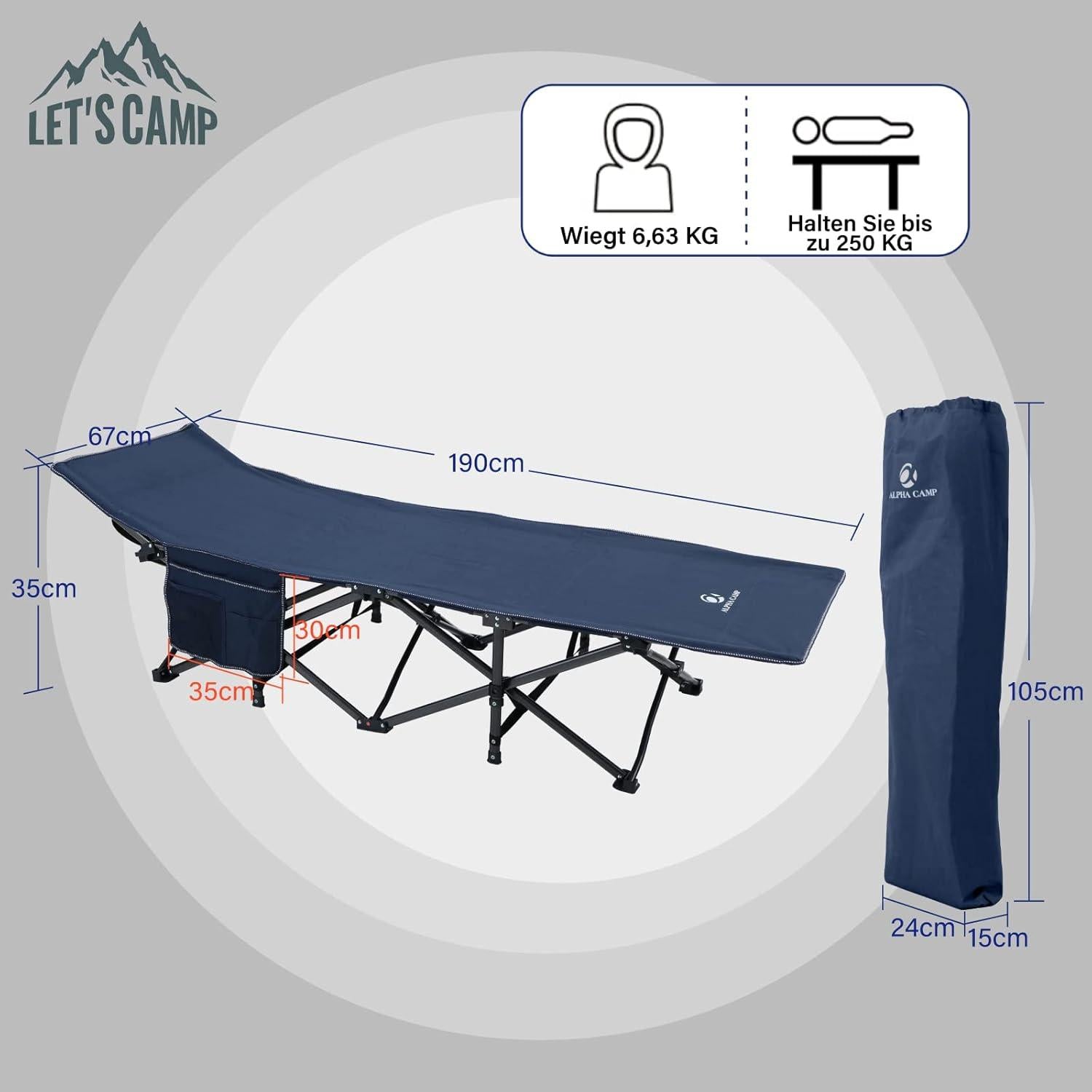 Ultraleichtes Campingbett mit Seitentasche und