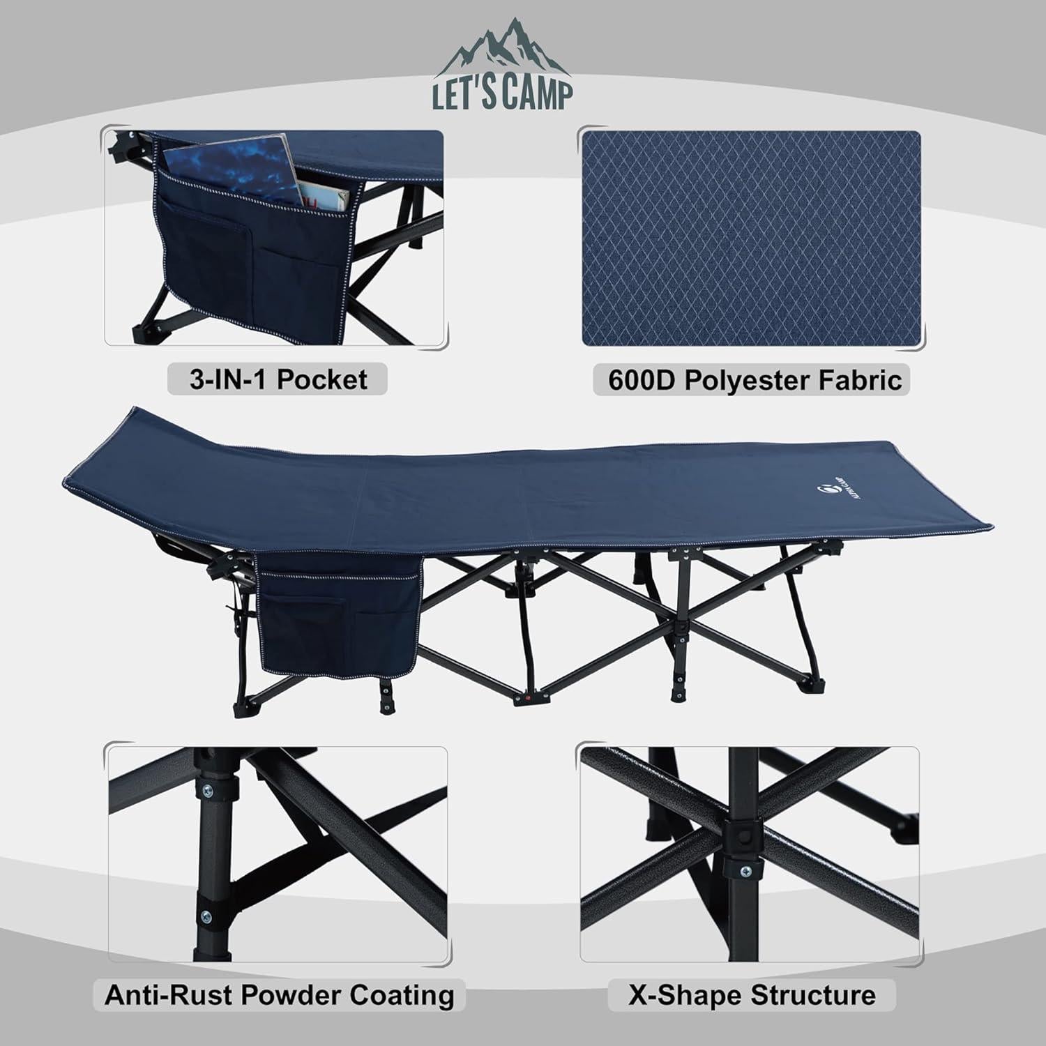 Ultraleichtes Campingbett Klappbar mit Seitentasche Marineblau