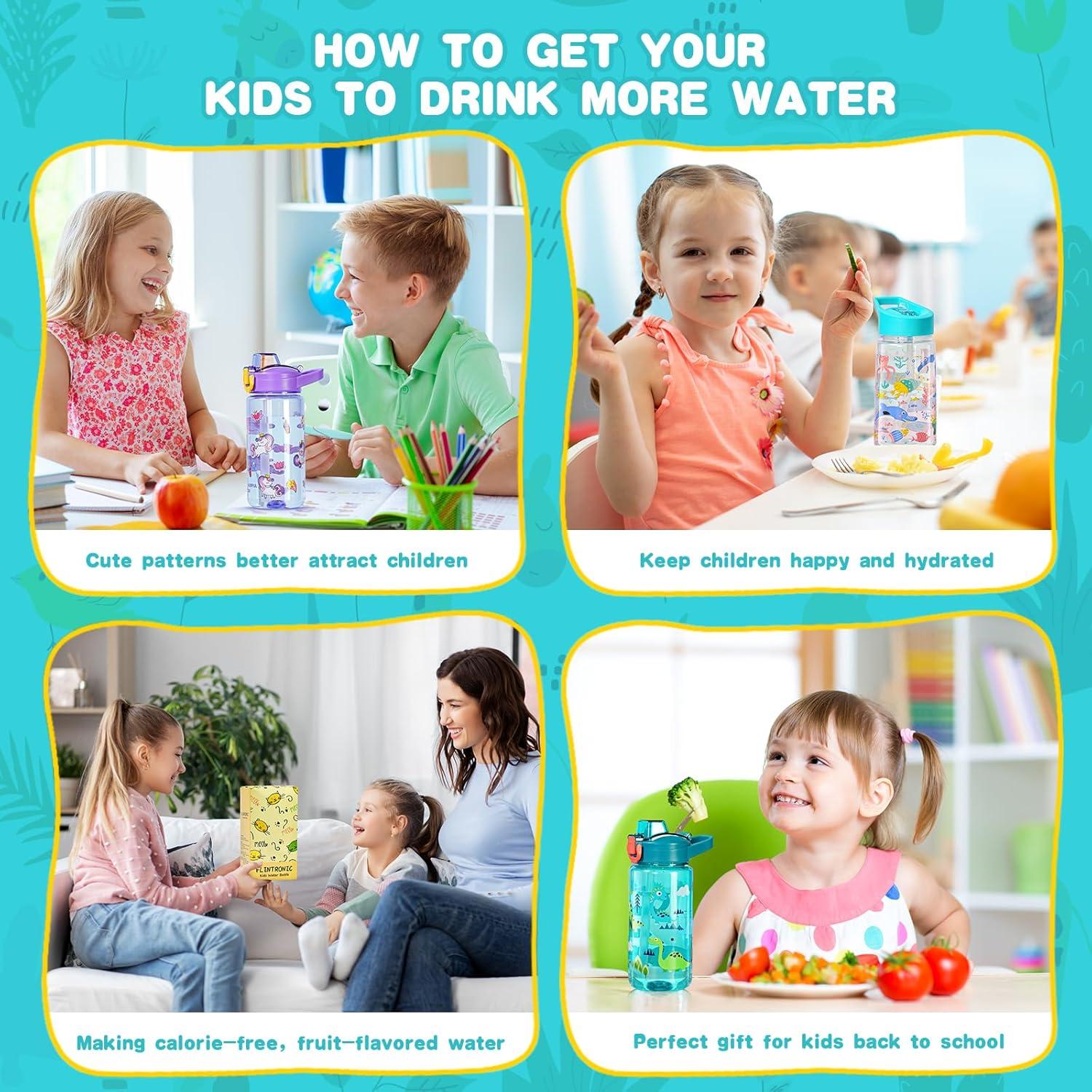 Kinder Trinkflasche 600ml BPA-frei Strohhalm Sportwasserflasche Jungen Mädchen