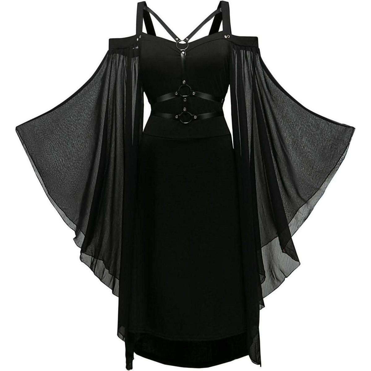 Gothic Kleid Damen Vintage Mittelalterlich mit Trompetenärmeln