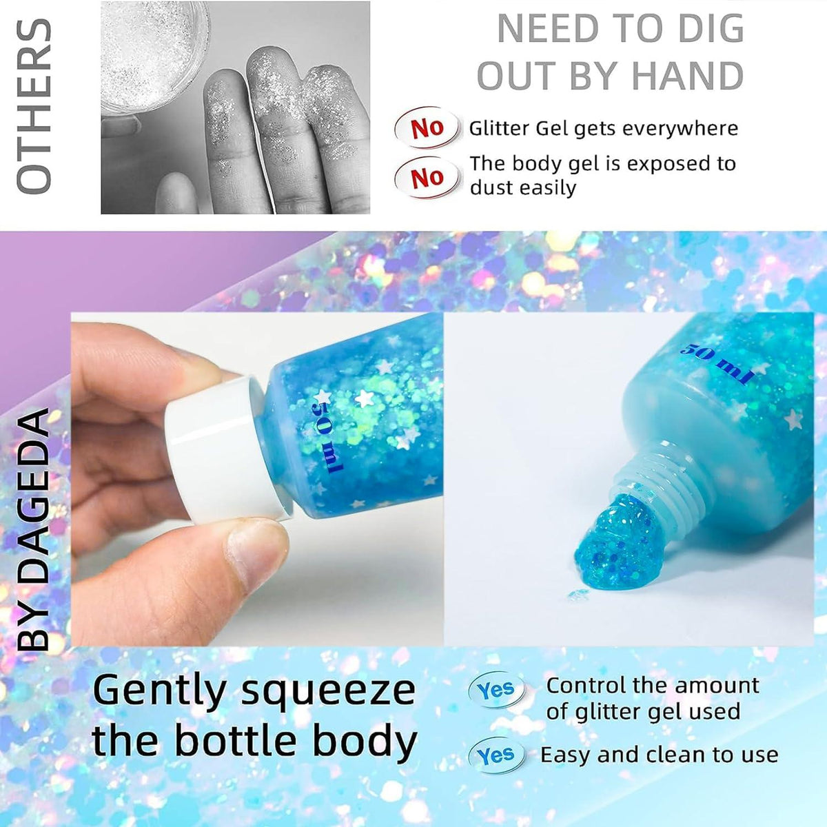 Glitter Gel 50ml Face Body Sequins Shimmer Holographic Makeup Blue