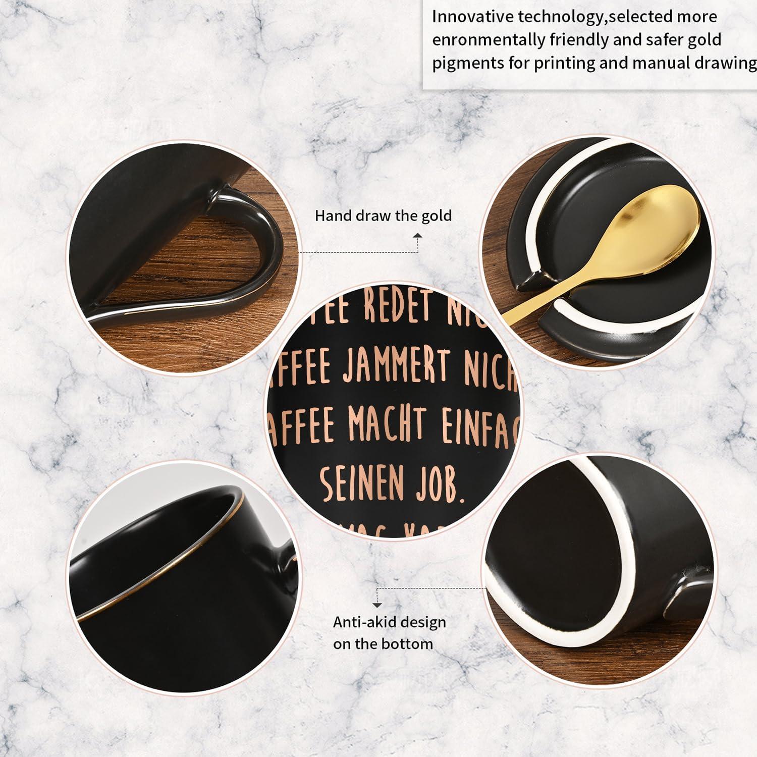 Große Marmor Kaffeetasse mit Spruch und Geschenkbox - Lustige schwarze