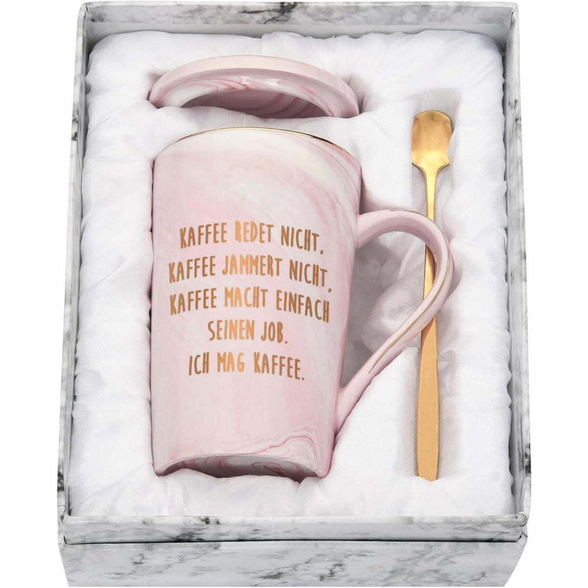 Kaffeetasse mit Spruch, Rosa Marmor, 400ml, Geschenk für Kollegen
