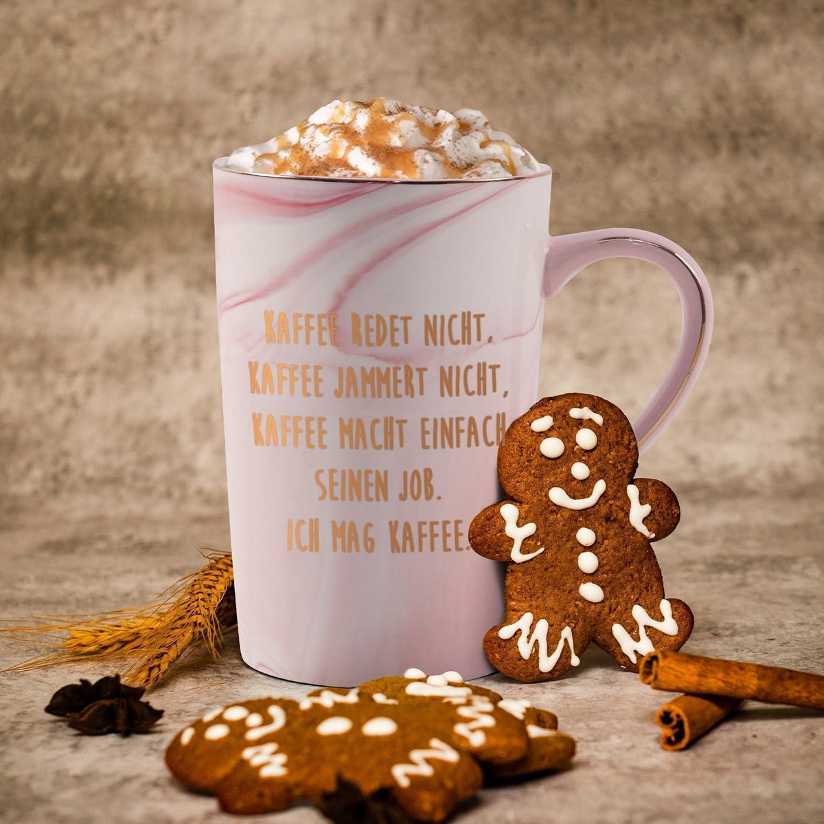 Kaffeetasse mit Spruch, Rosa Marmor, 400ml, Geschenk für Kollegen