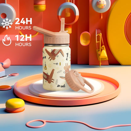 Kinder Trinkflasche Edelstahl 350ml mit Strohhalm
