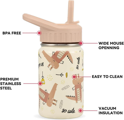 SANTECO Kinder Trinkflasche Edelstahl 350ml Strohhalm Auslaufsicher Thermosflasche BPA-frei
