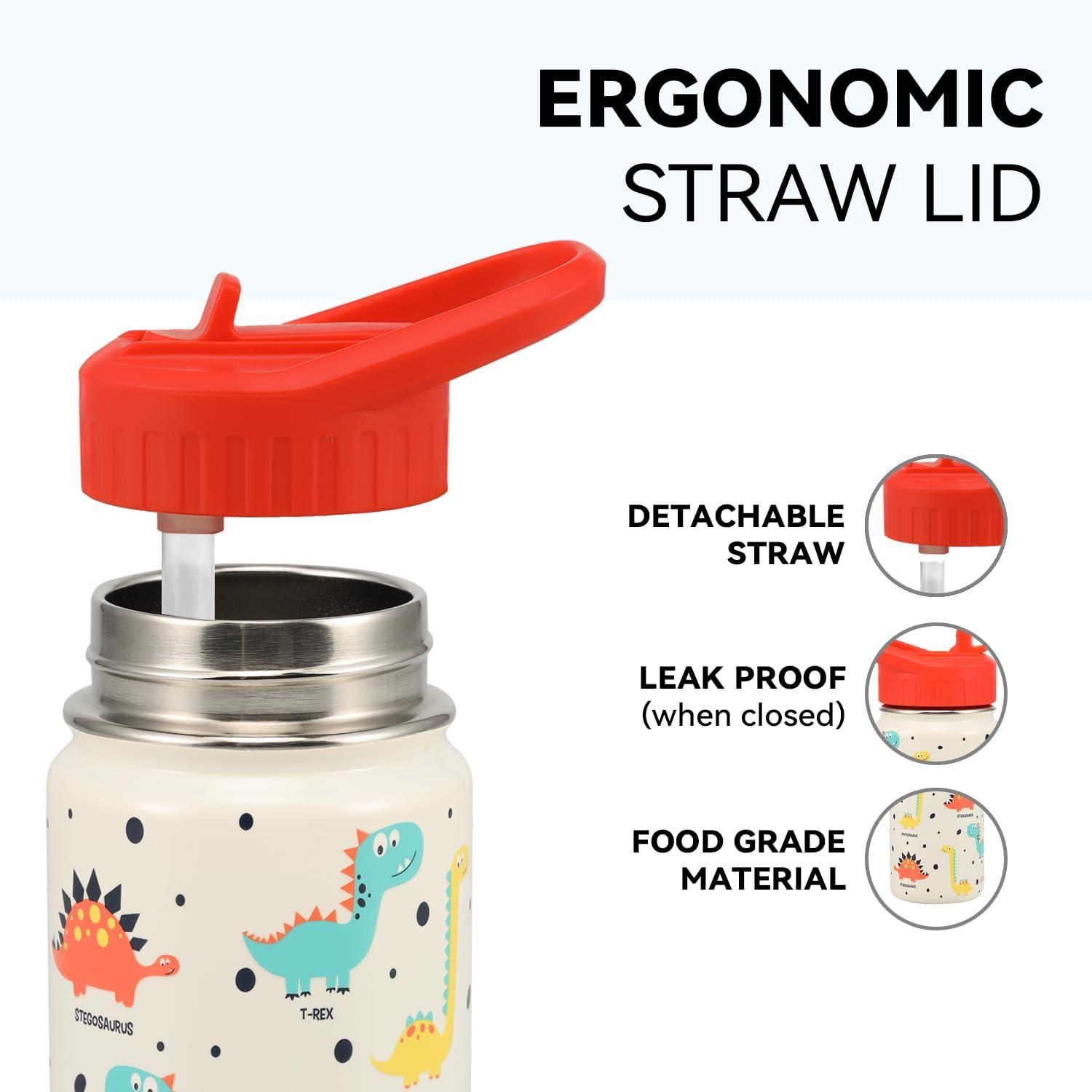 Kinder Trinkflasche Edelstahl 350ml Strohhalm Auslaufsicher