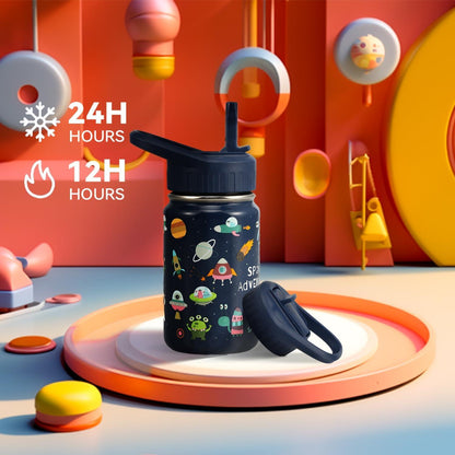 Kinder Trinkflasche Edelstahl 350ml Strohhalm Auslaufsicher