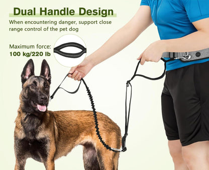 Joggingleine Hunde mit Bauchgurt und Gürteltasche Grau Reflexstreifen
