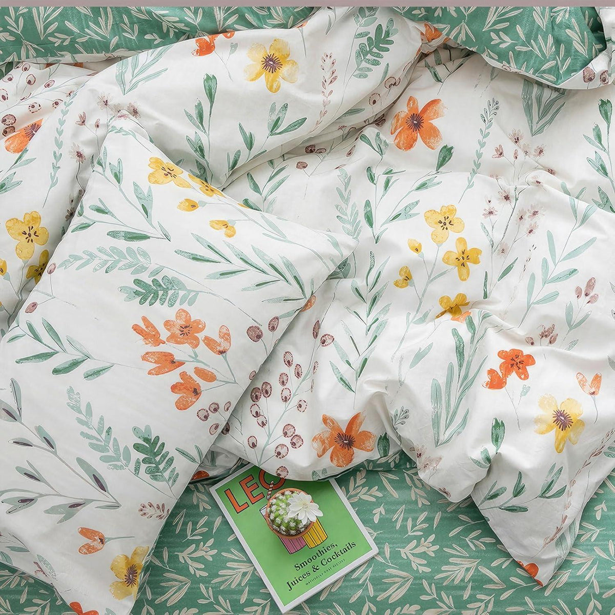 Bettwäsche 100% Baumwolle Blumenmuster 135x200 Reißverschluss 4tlg Floral A