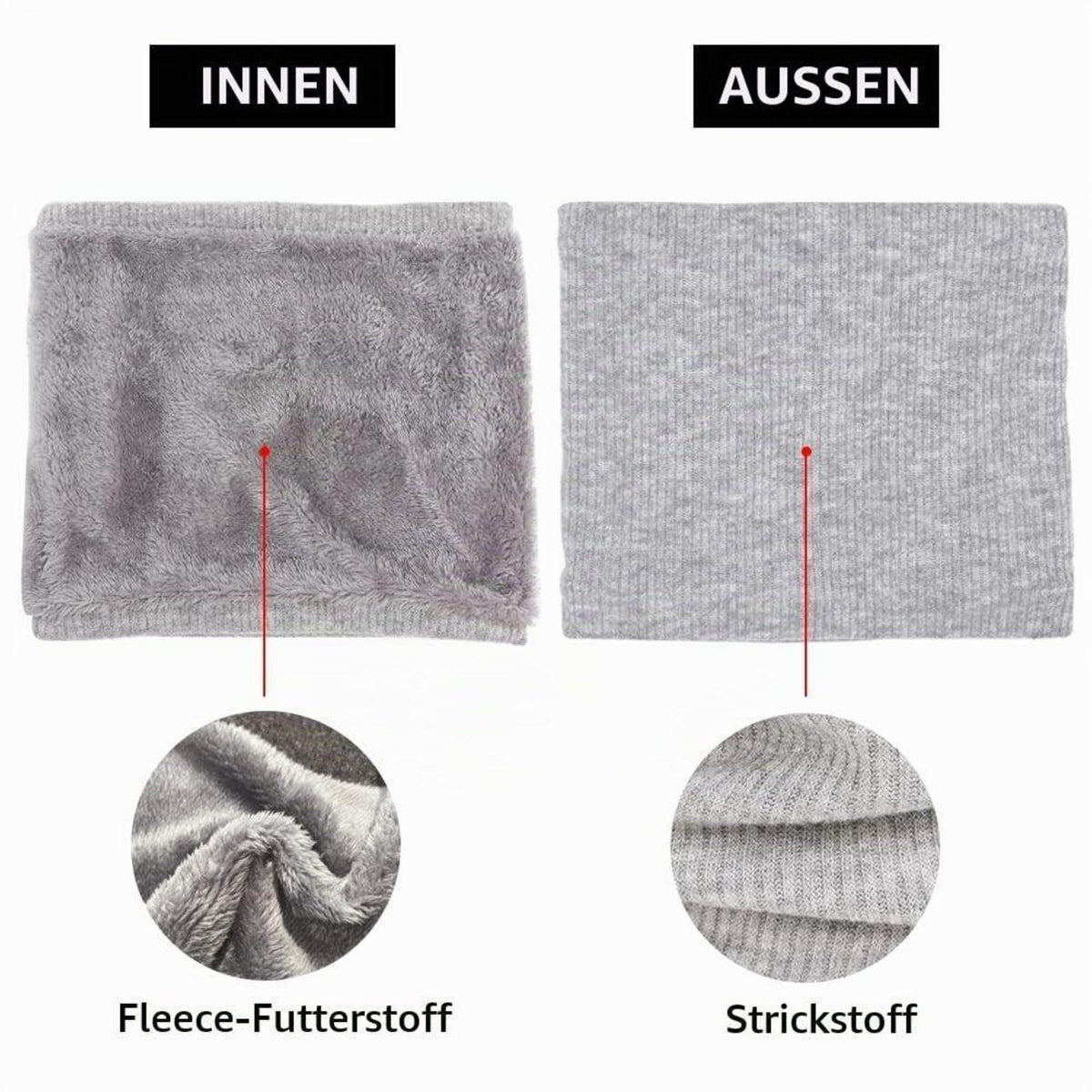 Loop Schal Damen Herren Winter Schlauchschal Unisex Warm Schwarz+Hellgrau