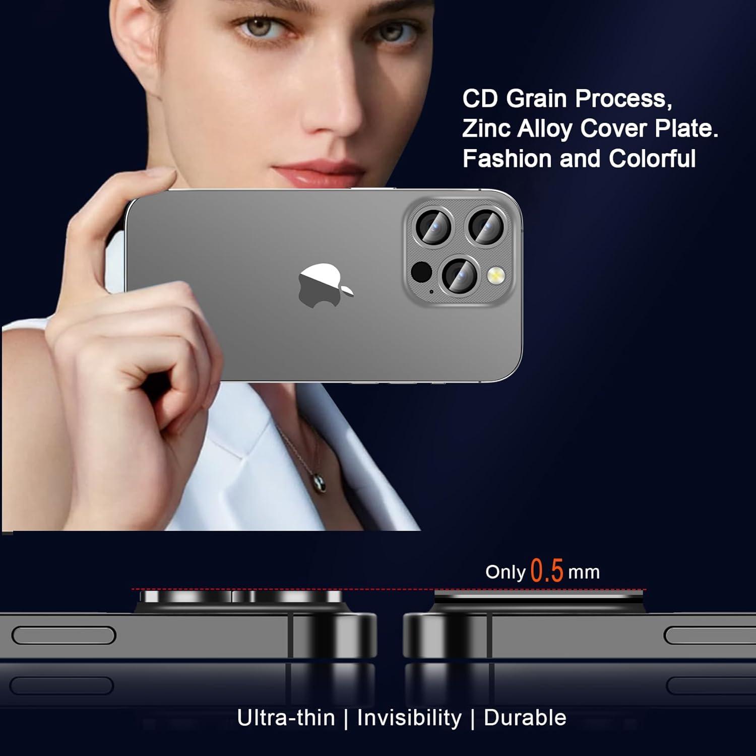 Kameraschutz iPhone 15 Pro Max/Pro 6,7/6,1 Zoll, Zinklegierung Panzer Glas