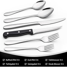 36-teiliges Edelstahl Besteckset für 6 Personen mit Steakmessern