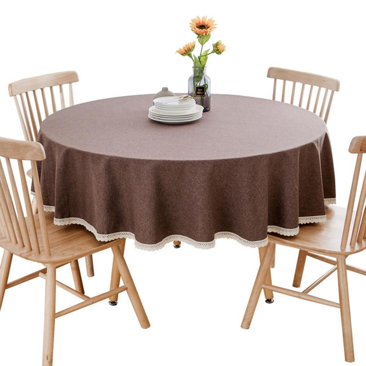 Runde Baumwollleinen Tischdecke Dunkelbraun 280 cm