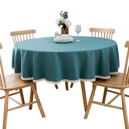 Runde Baumwollleinen Tischdecke 240 cm – Pfauenblau