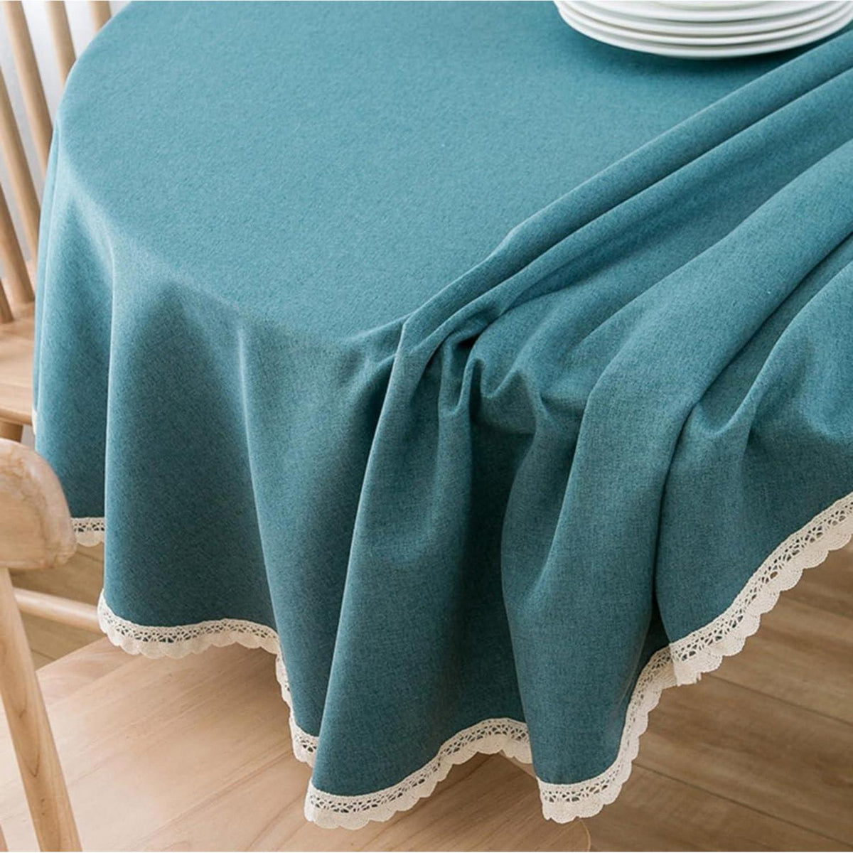 Runde Baumwollleinen Tischdecke 240 cm – Pfauenblau
