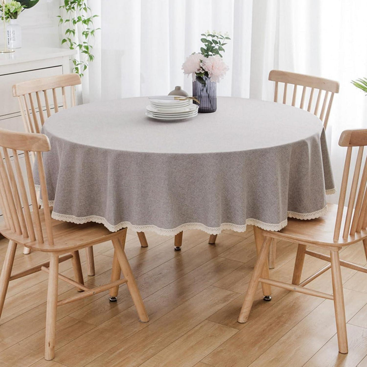 Runde Baumwollleinen Tischdecke 240 cm Hellgrau
