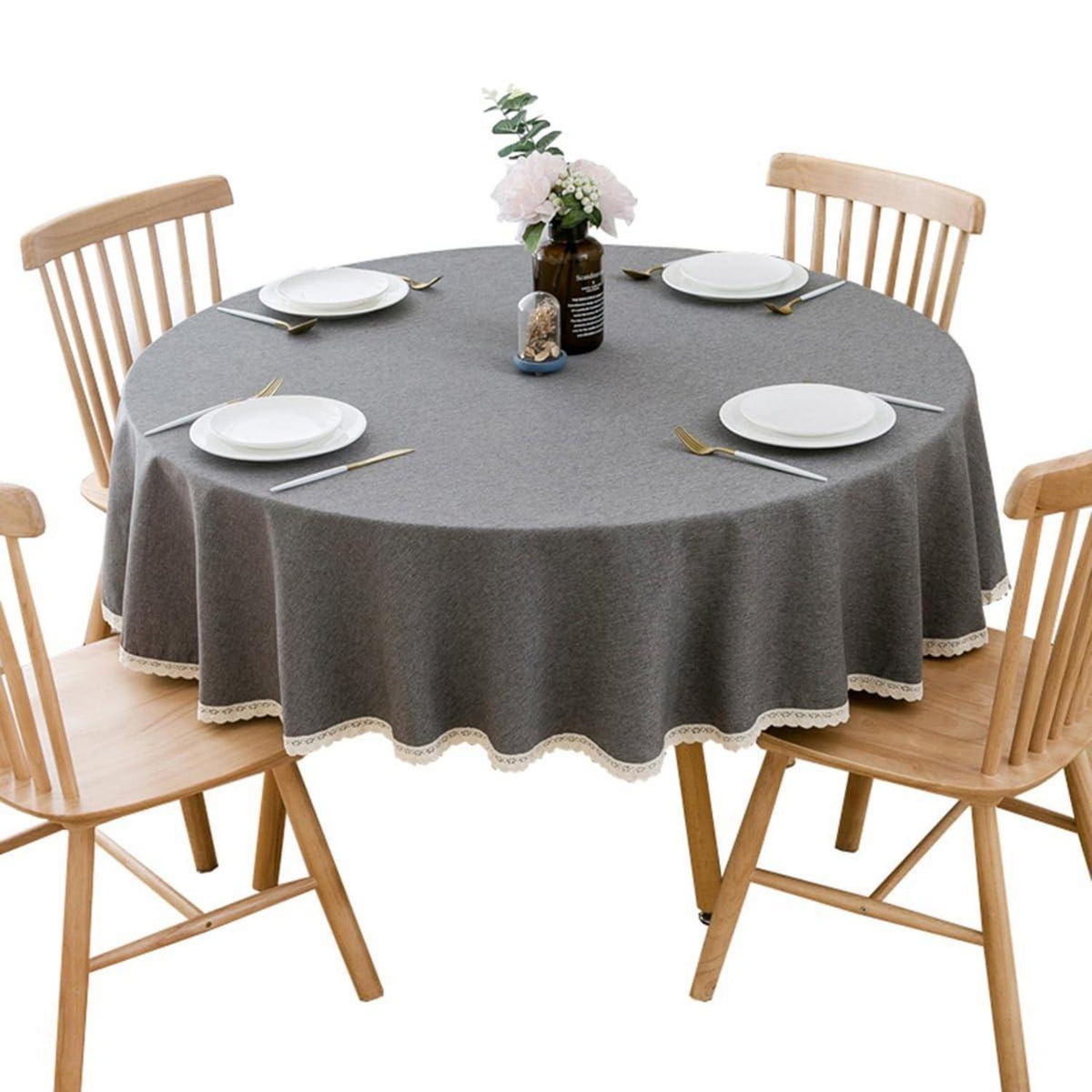 Runde Baumwollleinen Tischdecke 260 cm – Dunkelgrau