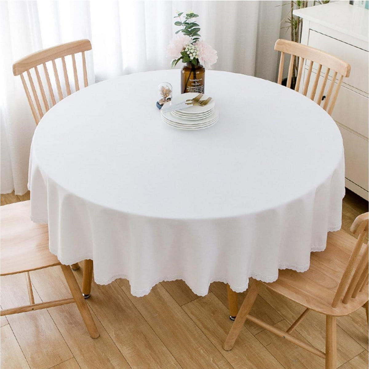 Runde Baumwollleinen Tischdecke 260 cm – Weiß