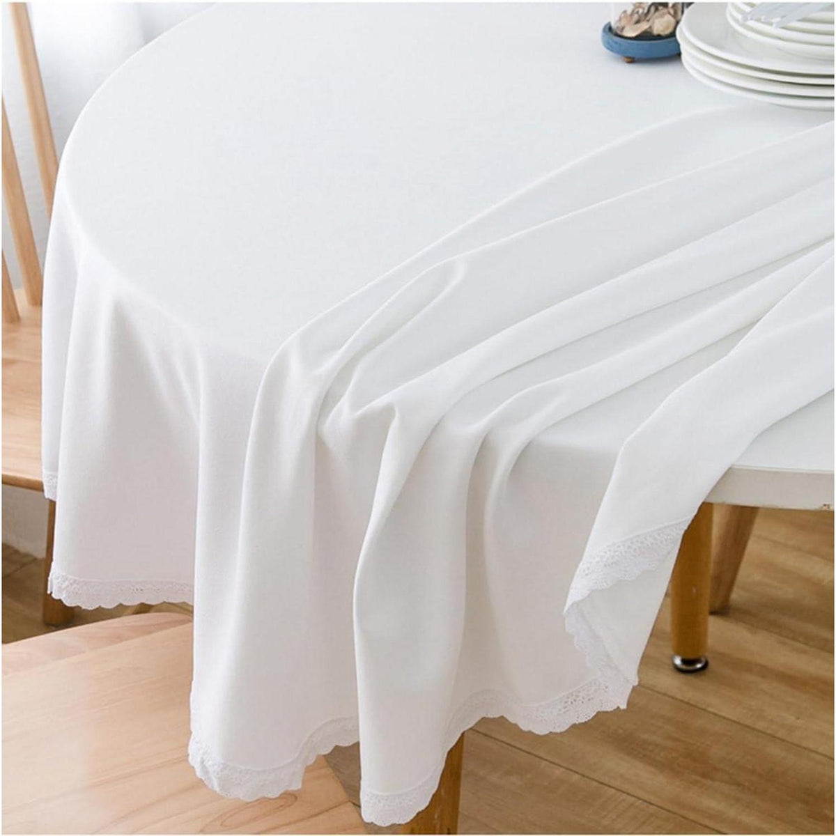 Runde Baumwollleinen Tischdecke 260 cm – Weiß