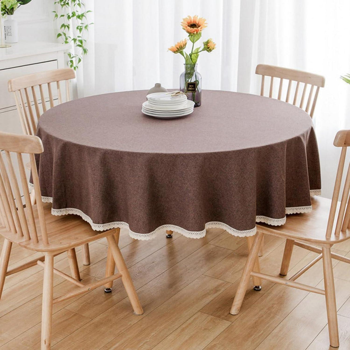 Runde Baumwoll-Leinen Tischdecke Dunkelbraun 90 cm
