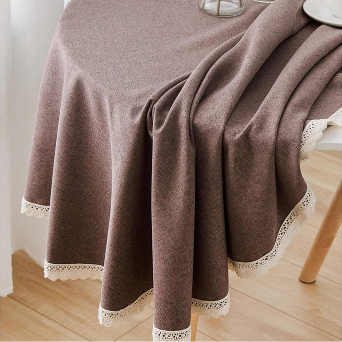 Runde Baumwoll-Leinen Tischdecke Dunkelbraun 90 cm