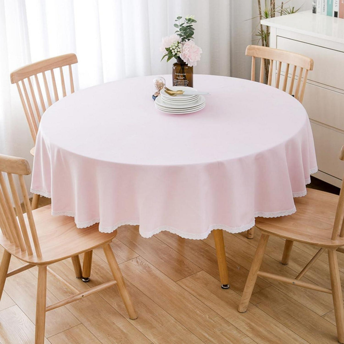 Runde Baumwollleinen Tischdecke Rosa 240 cm – Schutz & Stil