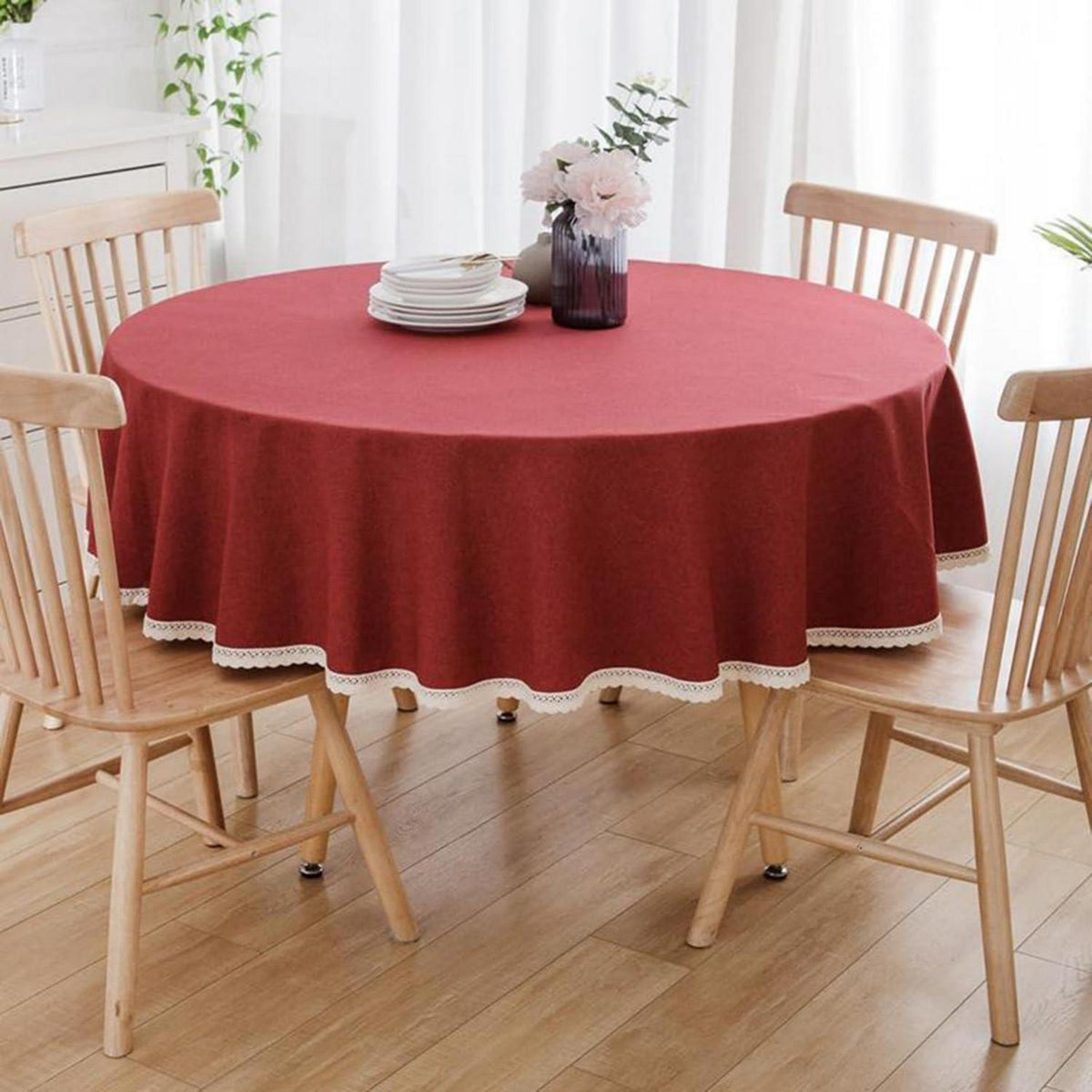 Runde Baumwollleinen Tischdecke 240 cm – Rot