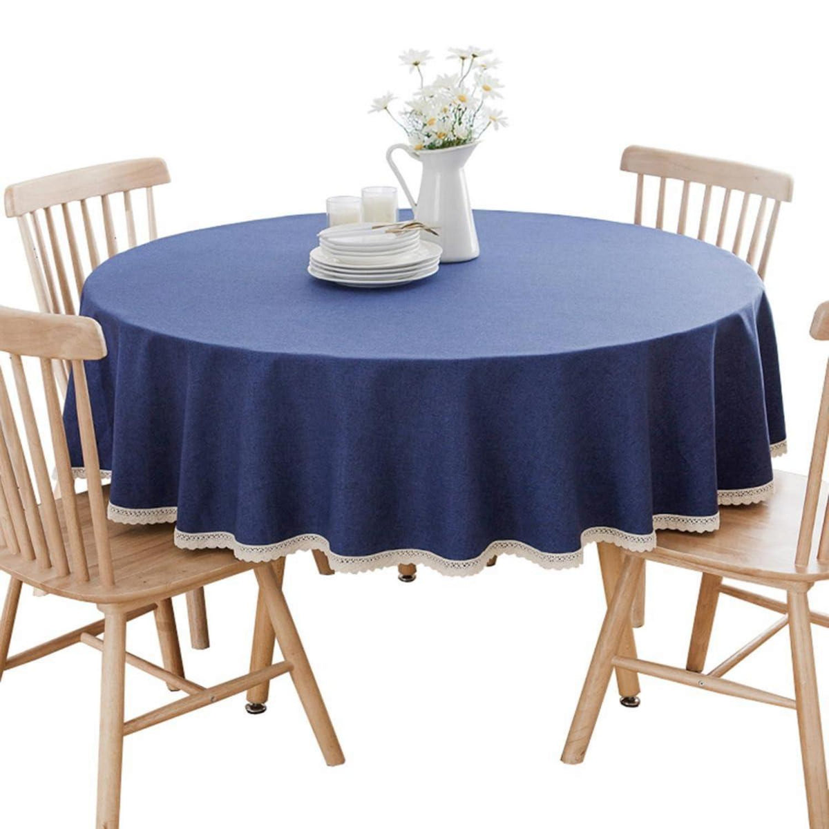 Runde Baumwollleinen Tischdecke Dunkelblau 280 cm