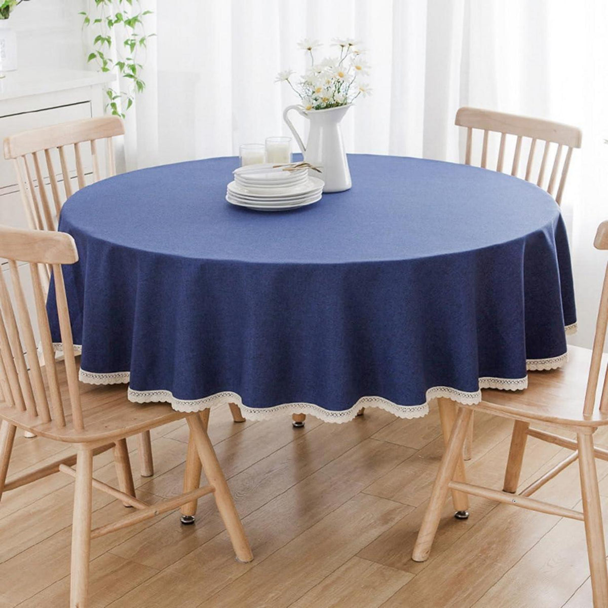 Runde Baumwollleinen Tischdecke Dunkelblau 280 cm