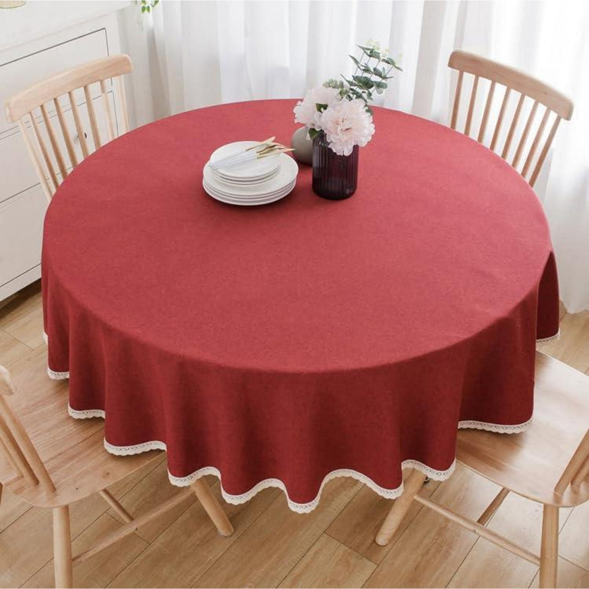 Runde Baumwollleinen Tischdecke 260 cm – Rot
