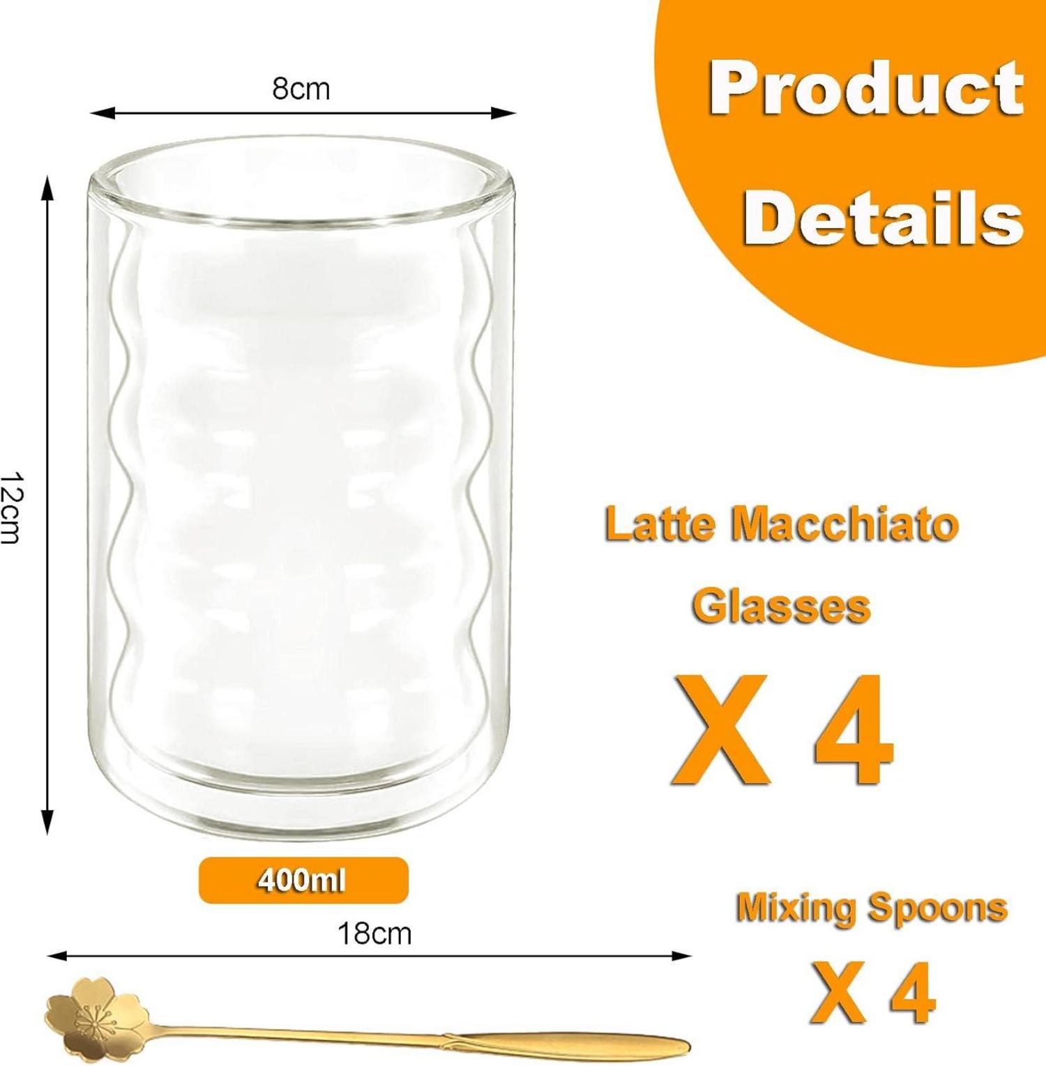 Latte Macchiato Gläser Doppelwandig 400ml 4er Pack + Löffel