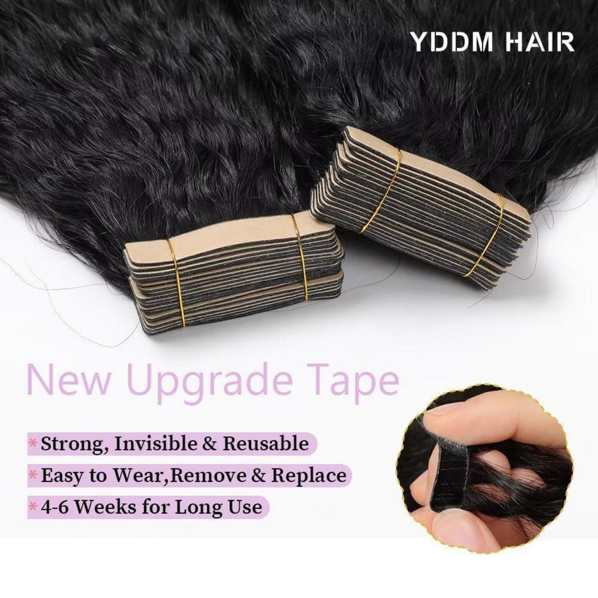 Echthaar Tape Extensions Schwarz Kinky Straight 14 Zoll