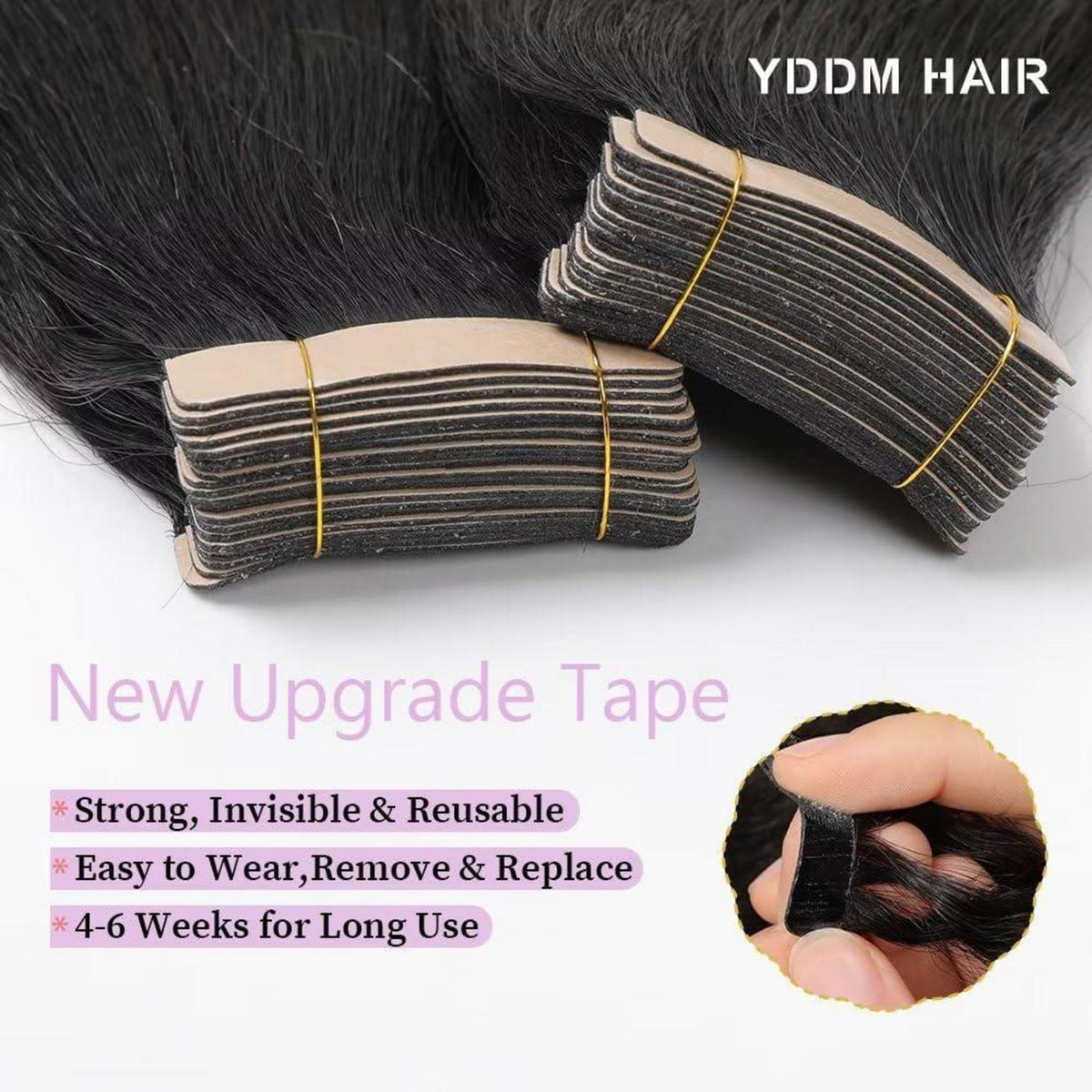 Echthaar Tape Extensions Schwarz 26 Zoll (50g)