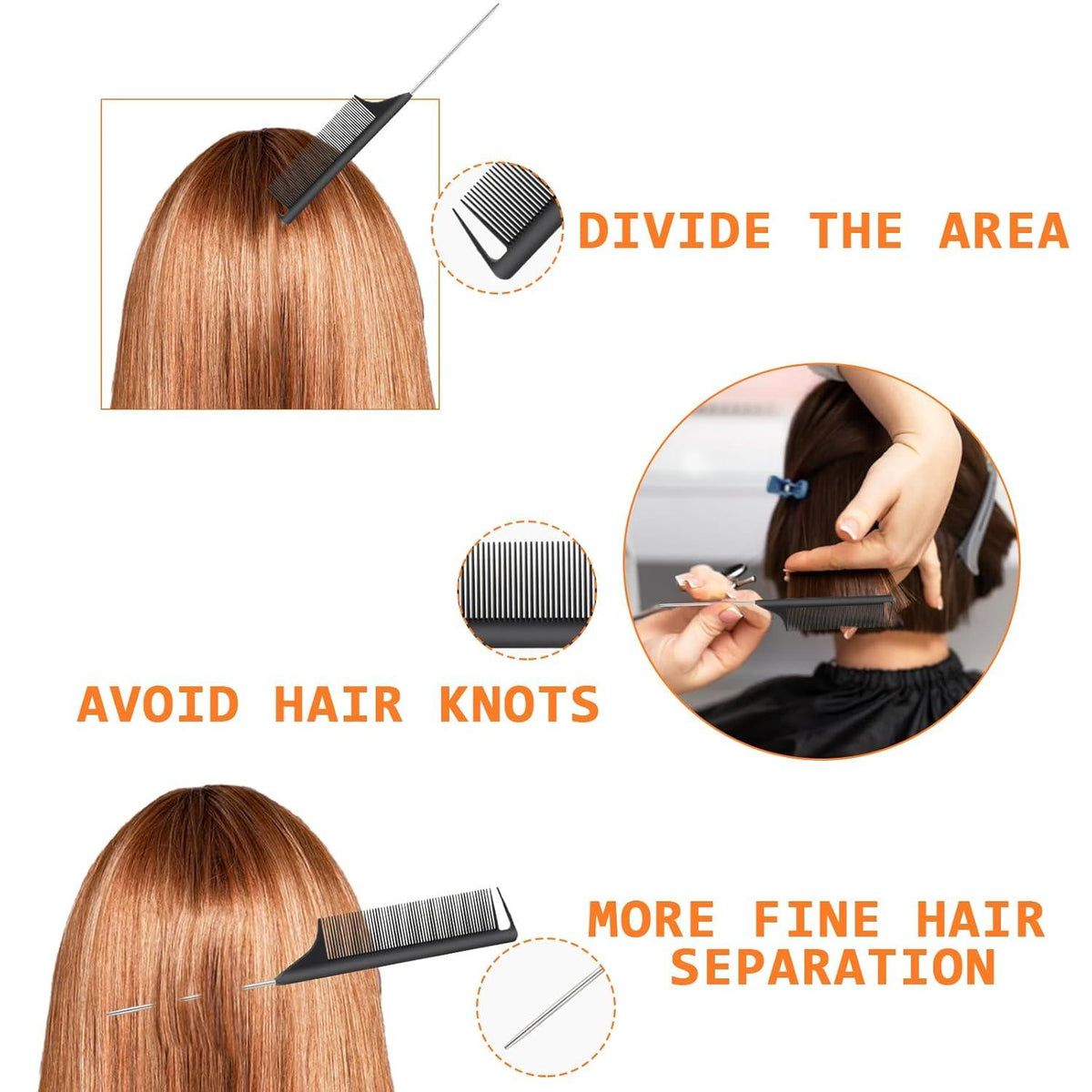 10-teiliges Haarschwanz- und Rattenschwanzkamm-Set für professionelles Styling