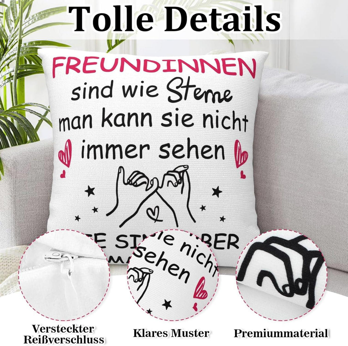 Geschenk für Freundin Kissenbezug 45x45cm Sternenmotiv