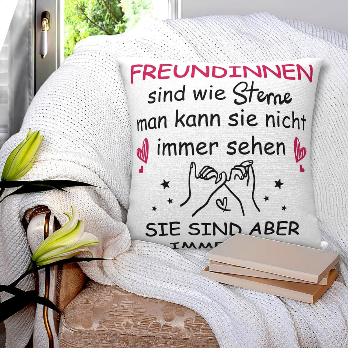 Beste Freundin Geschenk Kissenbezug 45x45cm Sterne Motiv Sisters Pillowcase